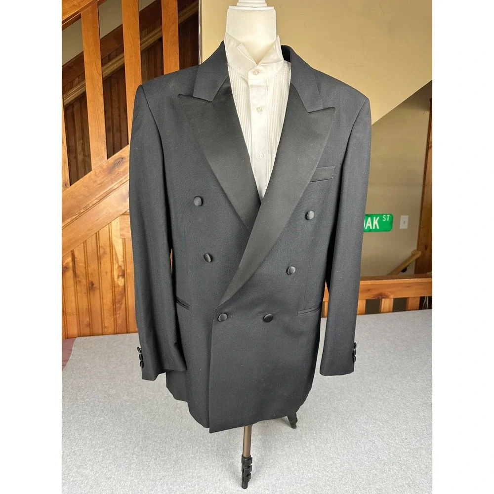 Cellini‎ Collection Mens Black Double Breasted Tuxedo Suit Set with Shirt & Ties
